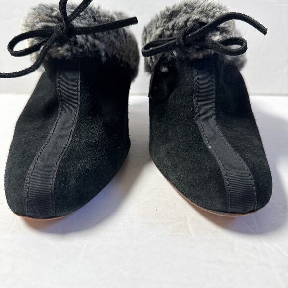 Vintage Anne Klein New York Black Suede Faux Fur Mule Heels Italy 90s Y2K 9.5 - Picture 6 of 9